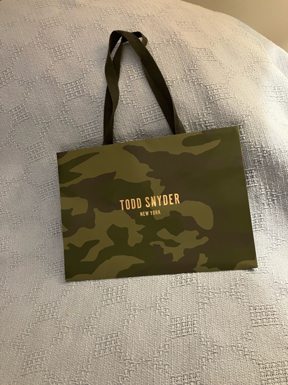 Todd Snyder Olive Camo Tote Bag with Gold Logo
